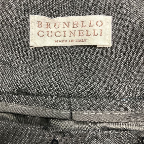 BRUNELLO CUCINELLI CHARCOAL GREY SEQUINED WOOL PANTS - Picture 4 of 6